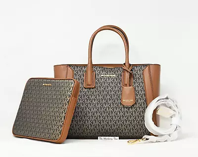 MICHAEL KORS KALI Medium Satchel W IPad Case Brwn Gold Signature Canvas NWT $678 • $168