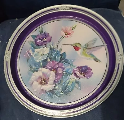 Vintage Hummingbird And Floral Serving Metal Tray Giftco • $10