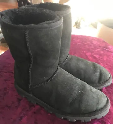 Womens Girls UGG Australia Boots Black Size UK 6.5 Length22cm Leather • £22