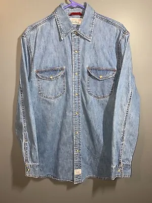 LEVIS Vtg 2000s Denim Jean Shirt Pearl Snap Front Western Cowboy Red Tab Sz M-L • $20