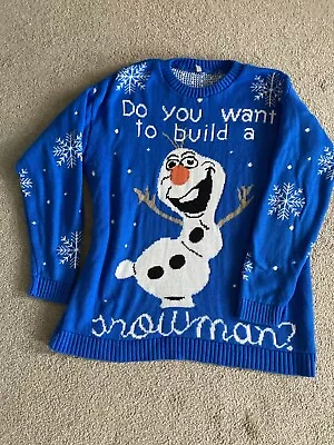 Men's Xmas Blue Snowman Logo Long Sleeved Jumper Size XXL Fits Chest 46 • £4.51