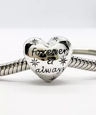 💖 Forever & Always Charm Bead Love Heart Genuine 925 Sterling Silver 💖 • £16.99