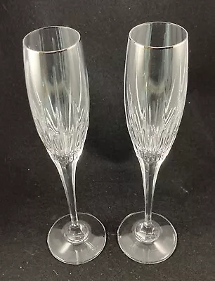 2 Mikasa Arctic Lights Platinum Crystal Champagne Flutes 10.7in Discontinued • $45