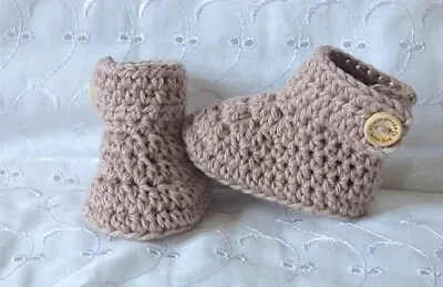 £8.99 • Buy Handmade 100% Cotton Brown Fudge Hand Crochet Knitted Cuffed Baby Bootees Shoes