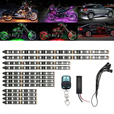 12Pcs Waterproof Motorcycle RGB 120LED Under Glow Lights Strip Neon Kit • $25.99