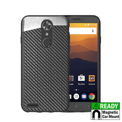 ZTE MAX XL / BLADE X MAX 3 - Magnetic Back-Plate Black Carbon Fiber Phone Case • $8.33