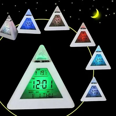 $13.38 • Buy LED Digital Alarm Clock Pyramid Night Light Color Changing Desk Clock With JeUps