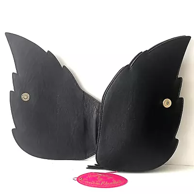 Zandra Rhodes Black Iconic Clutch Bag Elenore Wing Shaped Faux Snakeskin Insets • £247.04