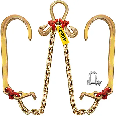 VEVOR 5/16 ×2' Tow Chain J Hook V Bridle G80 Flatbed Truck W/ RJ Hooks 9260 Lbs • $48.50