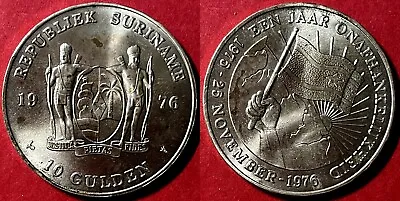 Suriname 1976 10 Gulden Independence KM-16 Silver (.925) BUNC #94 - US Seller • $35.99