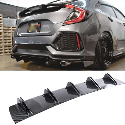 Carbon Style Rear Bumper Diffuser Shark Fins Spoiler For Honda Civic Hatchback • $45.01