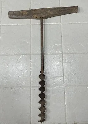 Antique 1-1/8” Early T Wood Handle Barn Beam Auger Bore Bit Hand Drill Tool • $25