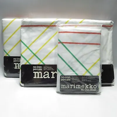 Vintage Marimekko Sheet Set Twin Sarastus Primary Color Lines Dan River NIP • $80