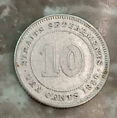 1926 STRAITS SETTLEMENTS 10 CENTS - Old Raj Era Coin - Scarce Auth George V Circ • $3.99