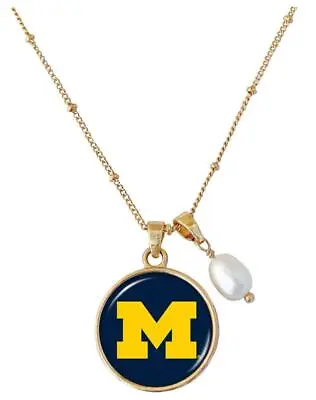 Michigan Wolverines Diana Gold And Pearl Saturn Necklace Jewelry Gift Blue UM • $22.49