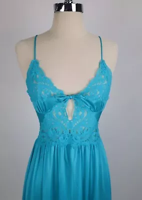 🌷 Vtg Lily Of France Blue Teal Long Lace Nightgown Negligee Lingerie Sexy Dress • £44.76