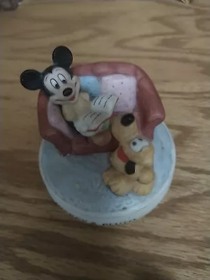 Walt Disney Company Mickey Mouse & Pluto Ceramic Music Box Figurine 3”x3” • $10