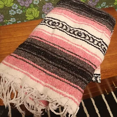 Pink Grey Mexican Woven Stripy Falsa Yoga Picnic/Beach Blanket / Throw -wavy • £0.99