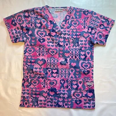 UA Scrubs Top Women’s M Pink Breast Cancer Support Nurse Tech Medical Shirt EUC • $7.17