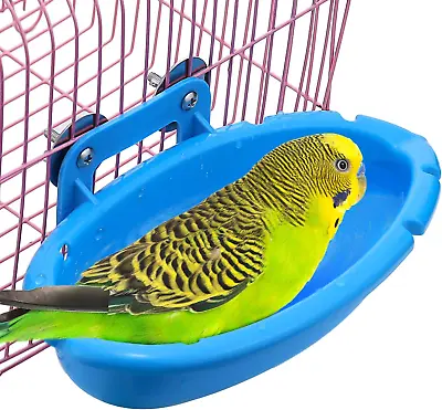 Mygeromon Bird Bath For Cage - Budgie Hanging Small Tub For Parrot Shower Blue • £9.17