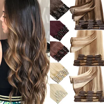 Clip In 100% Remy Real Human Hair Extensions Full Head Highlight Ombre US 8 -24  • $18.58