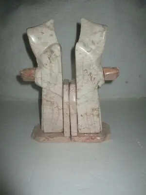 Vtg Pair Mystical Pink Marble Handmade Folk Art Bookends Friars Monks Priests • $29.90