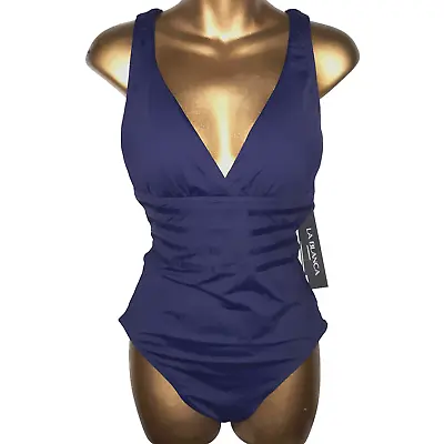 La Blanca Womens Sz 10 NEW Island Goddess Tummy Control 1  Piece Navy Swimsuit • $44.99