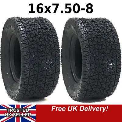 TWO NEW Armstrong Tyre 16x7.50-8 4 Ply Rim 8”Golf Lawn Mower Tractor Stens  • £49.95