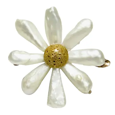 Antique Art Nouveau 14K 10K Gold Mississippi River Pearl Daisy Flower Brooch Pin • $695