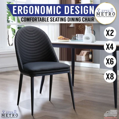 PU Leather Padded Seat Dining Chairs Metal Legs Set Of 2 4 6 8 Grey Black • $1592
