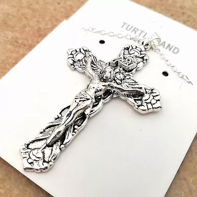$13.74 • Buy 925 Sterling Silver 3D Christian Jesus Christ Cross Catholic Crucifix Necklace