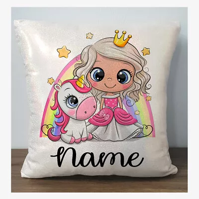 Personalised Unicorn Princess Cushion Cover Glitter • $21.85