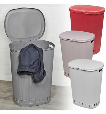 65L Laundry Basket Dirty Washing Clothes Linen Bin Basket With Line Design & Lid • £13.97