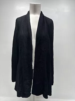 Exclusively Misook Cardigan Sweater Open Knit Crochet Sheer Acrylic Black Medium • $30