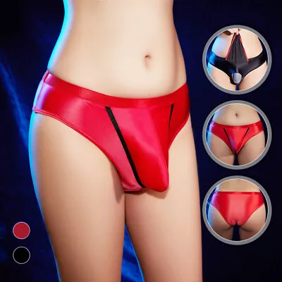 Men Gloosy Shiny Satin Boxer Briefs Open Pouch Sissy Panties Underwear Panty • $8.92