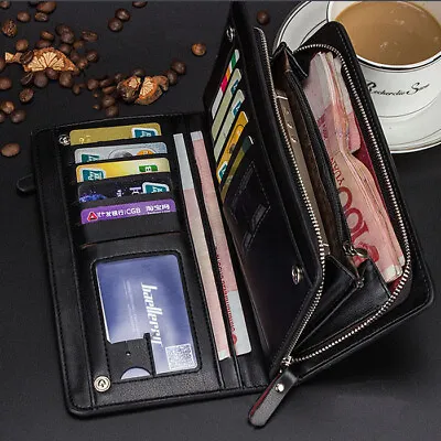 Men's Leather Long Black Wallet Bifold ID Card Holder Clutch Checkbook Billfold • $9.89