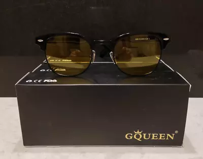 GQUEEN Horn Rimmed Half Frame Polarized Sunglasses - Black/Yellow • £5.99