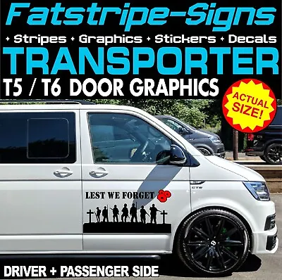 To Fit VW TRANSPORTER T5 T6 LEST WE FORGET DOOR GRAPHICS STICKERS CAMPER VAN • £24.99