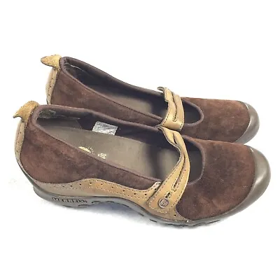 Merrell Plaza Bandeau Mary Jane Shoes In Chocolate 8 Dark Brown Leather Flats • $21.25