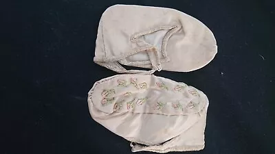 £4.99 • Buy Handmade Baby Shoes Vintage Antique Silk Embroidered Fabric Slippers Flowers