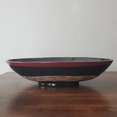 VTG Handmade Wood Bamboo Decorative Bowl 12  X 7  Vietnam Shiny Black Lacquered • $13.50