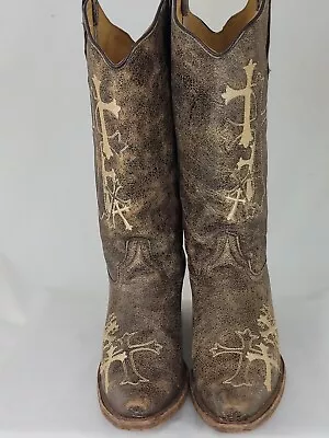 Corral Circle G Womens Western Distressed Leather Boots Brown Cross L5038 Sz.10M • $60