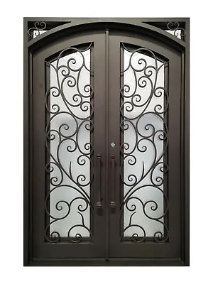Carthage Double Front Entry Wrought Iron Door Aqua Glass 62  X 82  Right Active • $3495