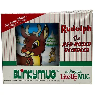 Vintage Christmas Rudolph Blinky Mug Original Box 1989 Taiwan READ • $8.95