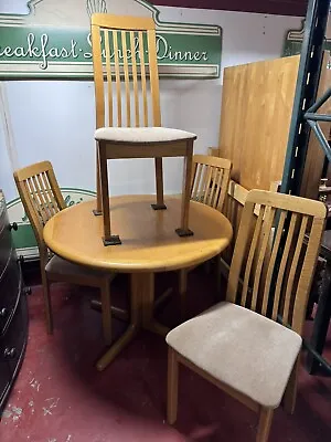 Danish Mid Century Pedestal Dining Table & 4 Chairs In Oak By Laurits M. Larsen • £1200