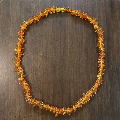 Vintage Cognac Amber Color Flat Bead Necklace 18”  Jewelry • $18.99