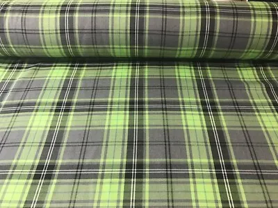 GREEN GREY CLASSIC TARTAN PLAID Check Polyviscose Fabric Material Craft Dress  • £6