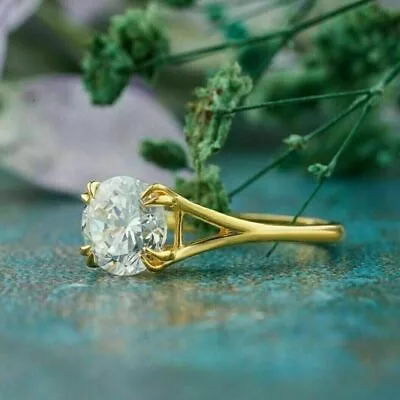 2CT Round Cut Lab Created Diamond Solitaire Wedding Ring 14K Yellow Gold Finish • £85.88