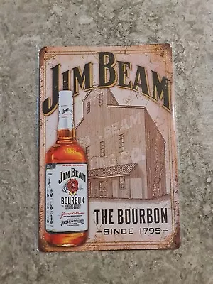 JIM BEAM Rustic Metal Sign Vintage Tin Shed Garage  Bar Man Cave Wall Plaque • $12.99