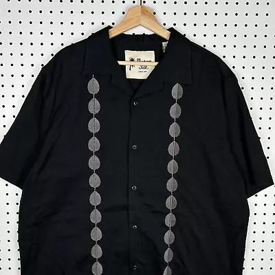 Vintage Silk Circa 1969 Shirt Black 100% Silk Short Sleeve Button Design Men XL • $24.49